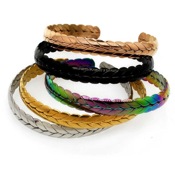 stainless steel rose gold rainbow black wheat cuff bracelet keel bracelet titanium steel c-shaped twist couple braided women kid q0719
stainless steel rose gold rainbow black wheat cuff bracelet keel bracelet titanium steel c-shaped twist couple braided women kid q0719