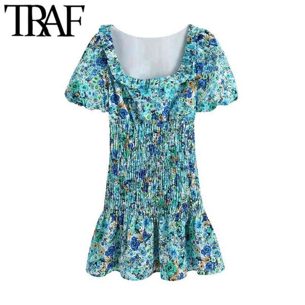 women chic fashion floral print ruffled smocked mini dress vintage square collar short sleeve female dresses mujer 210507, Black;gray
women chic fashion floral print ruffled smocked mini dress vintage square collar short sleeve female dresses mujer 210507, Black;gray