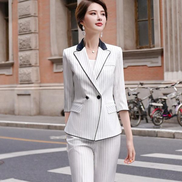 women's suits & blazers fashion half sleeve pant suit for 2021 spring women two pieces set stripe office wear female suite, White;black
women's suits & blazers fashion half sleeve pant suit for 2021 spring women two pieces set stripe office wear female suite, White;black