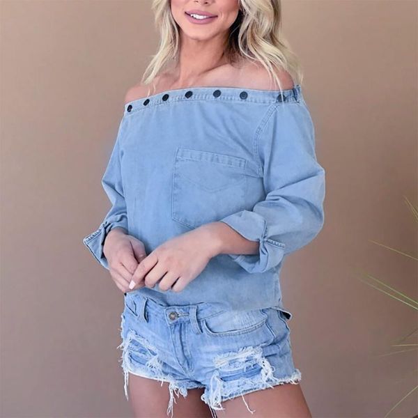 women's t-shirt casual loose shirts for women solid color slash neck tee with button steetwear clothes ropa de mujer, White
women's t-shirt casual loose shirts for women solid color slash neck tee with button steetwear clothes ropa de mujer, White