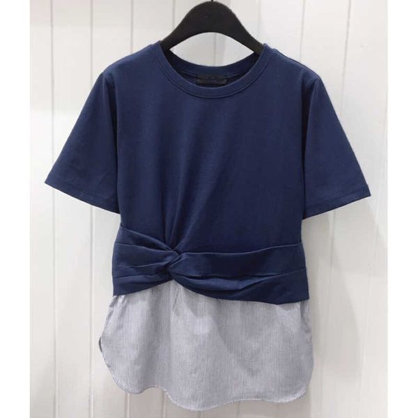 spring summer patchwork fake two-piece o neck short-sleeved t-shirt women 210615, White
spring summer patchwork fake two-piece o neck short-sleeved t-shirt women 210615, White