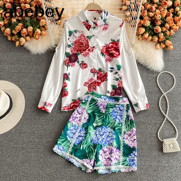 women's tracksuits 2021 summer fashion turn-down collar long sleeve single breasted print shirt + high waist casual wide leg shorts 2-p, Gray
women's tracksuits 2021 summer fashion turn-down collar long sleeve single breasted print shirt + high waist casual wide leg shorts 2-p, Gray