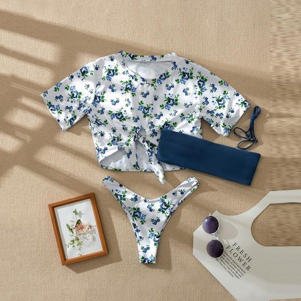 women's swimwear three pieces bandage bikini floral print women swimsuit high waist set 2021 bathing suit push up beachwear, White;black
women's swimwear three pieces bandage bikini floral print women swimsuit high waist set 2021 bathing suit push up beachwear, White;black