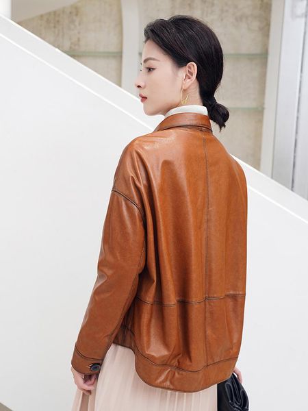 women's leather & faux spring and autumn sheepskin coat short small lapel jacket, Black
women's leather & faux spring and autumn sheepskin coat short small lapel jacket, Black