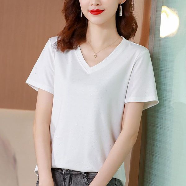 women's t-shirt summer cotton women short sleeve casual v neck large size -3xl, White
women's t-shirt summer cotton women short sleeve casual v neck large size -3xl, White