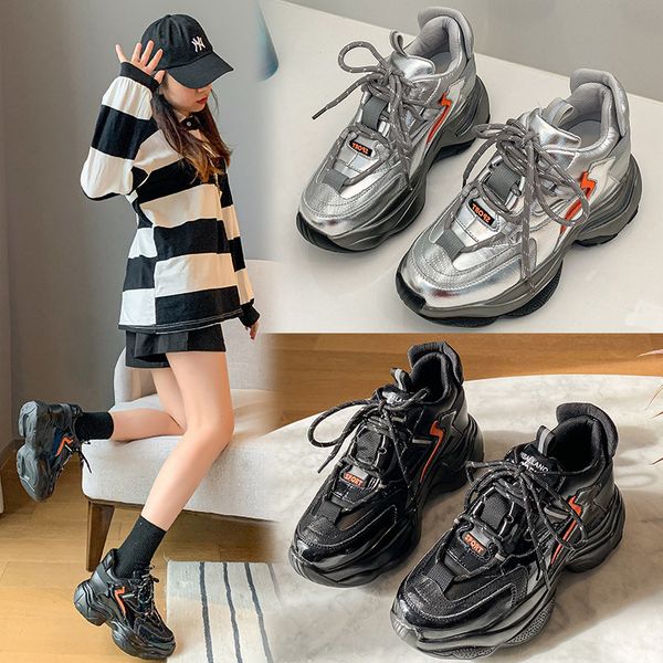 autumn 2021 women's round head leather korean version versatile front lace up raised dad shoes sports casual single, Black;white
autumn 2021 women's round head leather korean version versatile front lace up raised dad shoes sports casual single, Black;white