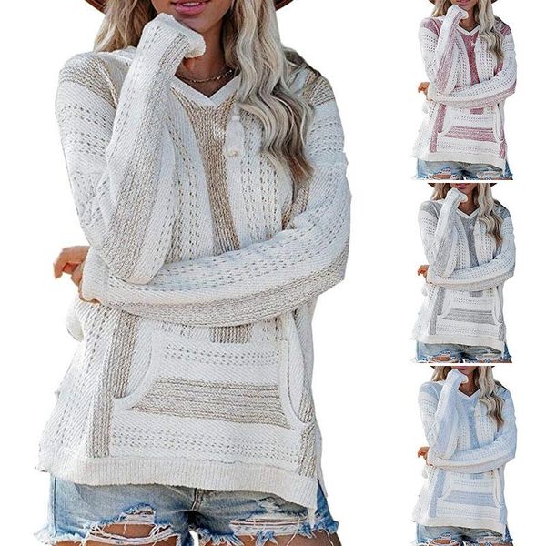 women's sweaters women v neck patchwork hooded sweater casual long sleeve knitted striped elegant pullover jumpers, White;black
women's sweaters women v neck patchwork hooded sweater casual long sleeve knitted striped elegant pullover jumpers, White;black