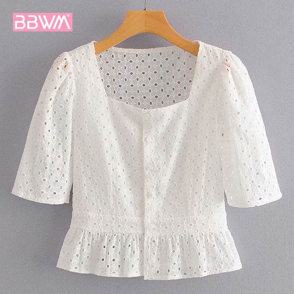 square collar hollow harajuku sweet single-breasted simple female shirt french retro embroidery chic women's 210507, White
square collar hollow harajuku sweet single-breasted simple female shirt french retro embroidery chic women's 210507, White