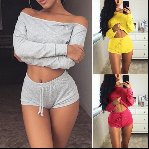 womens tracksuits style women casual sets long sleeve off shoulder pullover solid color lace up shorts 2pcs fashion ladies, Gray
womens tracksuits style women casual sets long sleeve off shoulder pullover solid color lace up shorts 2pcs fashion ladies, Gray