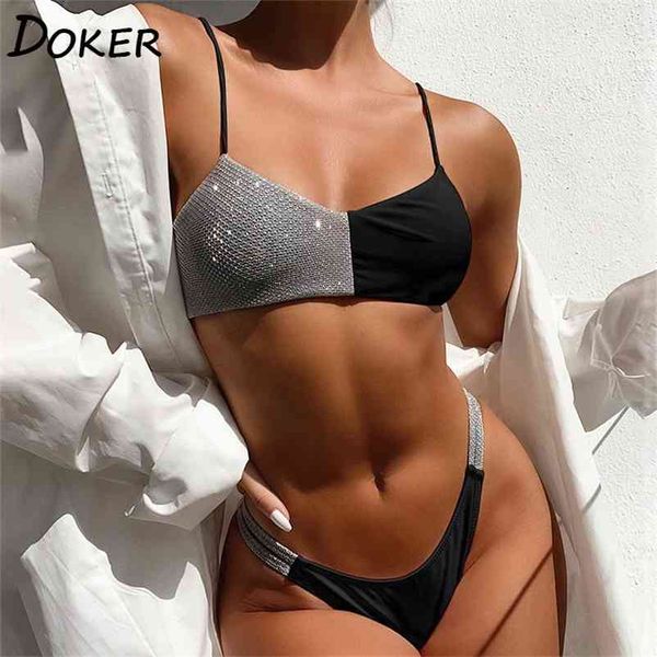 summer women bikini set thong two piece swimwear push up brazilian mini black white sandy beach swimming suit 210604, White;black