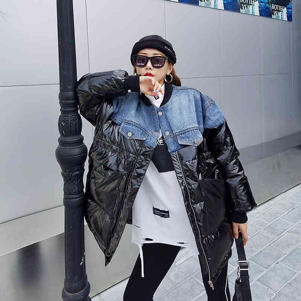 station winter denim mid-length seam female cumbersome big pocket jacket fashion, Black 
station winter denim mid-length seam female cumbersome big pocket jacket fashion, Black
