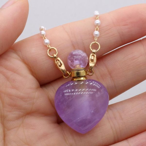 pendant necklaces natural stone amethysts heart shape perfume bottle necklace elegant women essential oil vial jewelry for wedding gift, Silver
pendant necklaces natural stone amethysts heart shape perfume bottle necklace elegant women essential oil vial jewelry for wedding gift, Silver