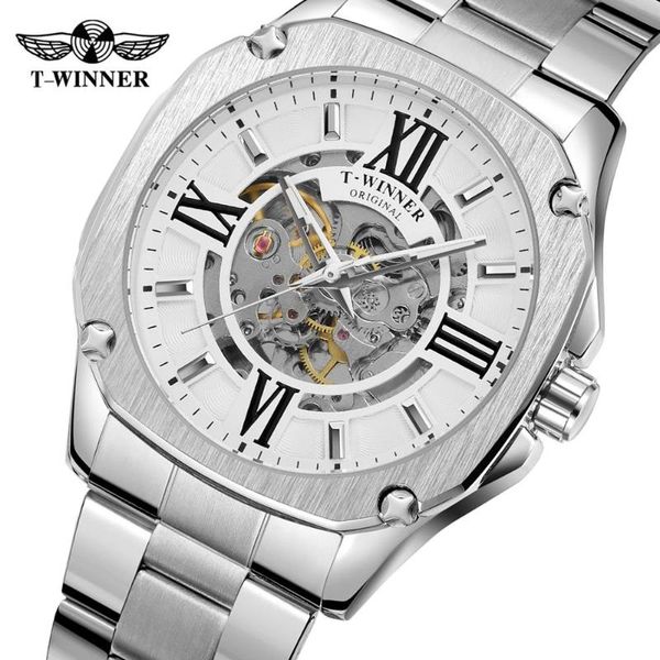 wristwatches winner unique white men's square mechanical watch silver case automatic stainless steel strap business sport clock, Slivery;brown
wristwatches winner unique white men's square mechanical watch silver case automatic stainless steel strap business sport clock, Slivery;brown