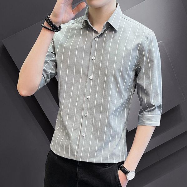 men's dress shirts mens three quarter striped shirt trend handsome short-sleeved korean clothing, White;black
men's dress shirts mens three quarter striped shirt trend handsome short-sleeved korean clothing, White;black
