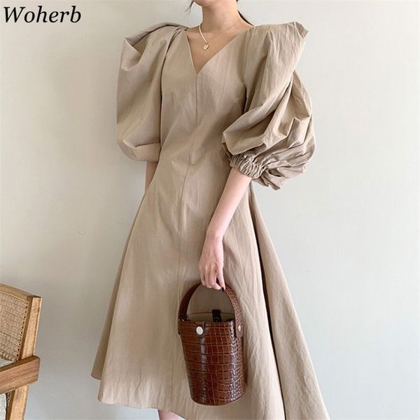 solid midi elegant office lady dress women casual puff sleeve streetwear all match dresses korean chic fashion vestidos 210519, Black;gray
solid midi elegant office lady dress women casual puff sleeve streetwear all match dresses korean chic fashion vestidos 210519, Black;gray