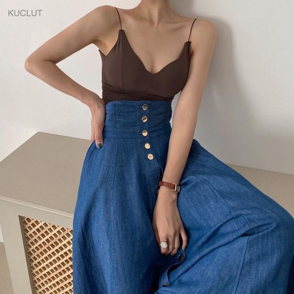 skirts korean chic small v-neck slim knit suspender vest + high waist single breasted large swing denim skirt, Black
skirts korean chic small v-neck slim knit suspender vest + high waist single breasted large swing denim skirt, Black