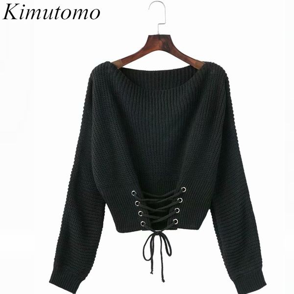 kimutomo women black sweater spring autumn female solid o-neck lace up slim waist short pullovers outwear fashion 210521, White
kimutomo women black sweater spring autumn female solid o-neck lace up slim waist short pullovers outwear fashion 210521, White