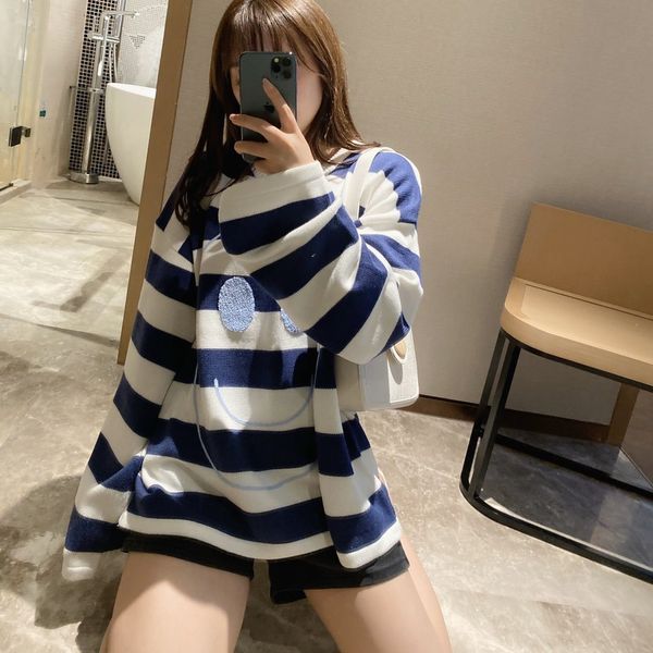 autumn and winter 2020 new korean striped pullover coat towel embroidery smiling face clip color sweater 8812, White
autumn and winter 2020 new korean striped pullover coat towel embroidery smiling face clip color sweater 8812, White