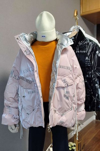 white duck down jacket and women's same stand collar bright face wash thickened fashion casual cotton keep warm, Black
white duck down jacket and women's same stand collar bright face wash thickened fashion casual cotton keep warm, Black