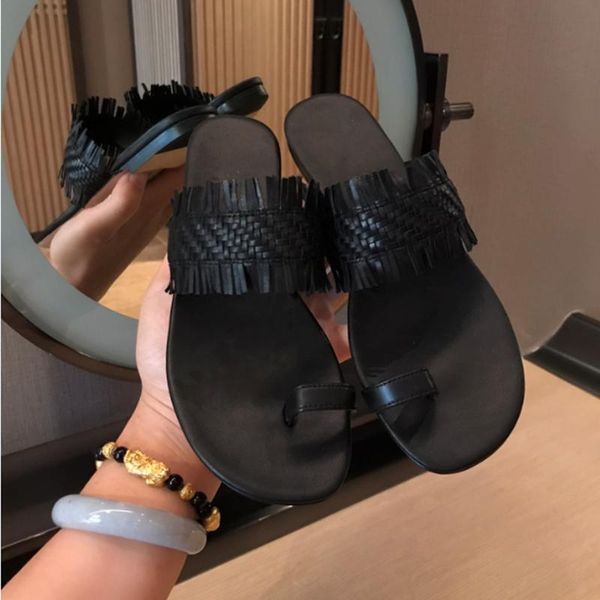 slippers simple fashionable sandals women summer genuine leather flip flops woven tassels all-match shoes, Black
slippers simple fashionable sandals women summer genuine leather flip flops woven tassels all-match shoes, Black