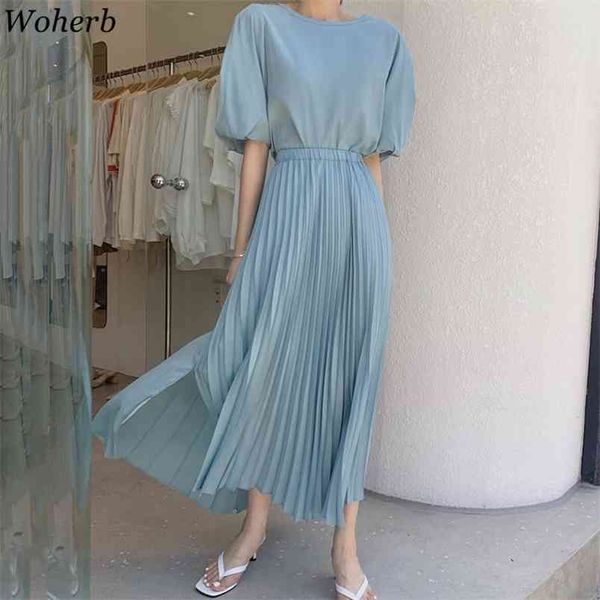 elegant solid dresses women summer short sleeve slim waist robe vestidos feminino pleated korean chic sweet dress 210519, Black;gray
elegant solid dresses women summer short sleeve slim waist robe vestidos feminino pleated korean chic sweet dress 210519, Black;gray