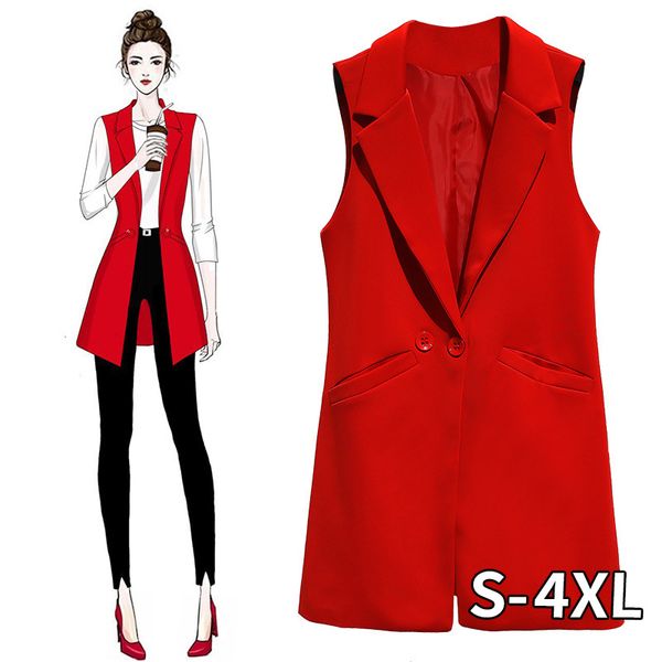 women long suit vest plus size sleeveless jacket red solid color black office lady waistcoat women vest with pocket, Black;white
women long suit vest plus size sleeveless jacket red solid color black office lady waistcoat women vest with pocket, Black;white