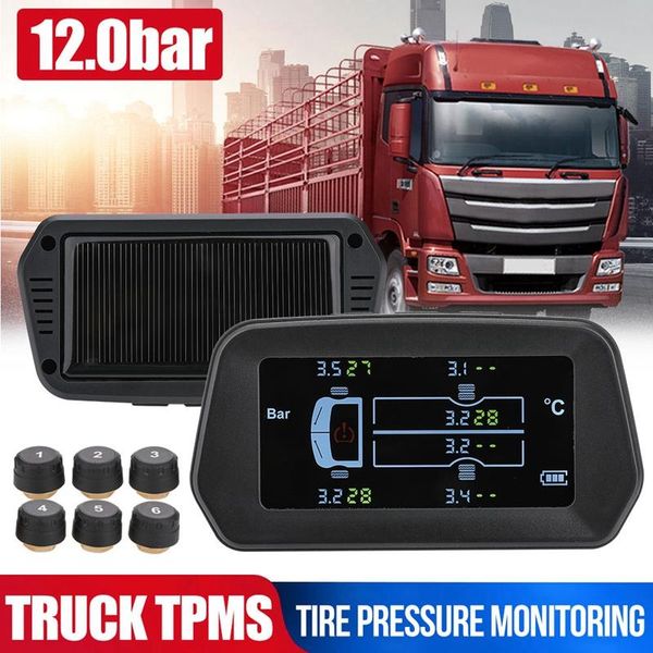 car video wireless solar tpms truck tire pressure monitor system 12.0bar tyre temperature alarm with 6 external sensors 
car video wireless solar tpms truck tire pressure monitor system 12.0bar tyre temperature alarm with 6 external sensors