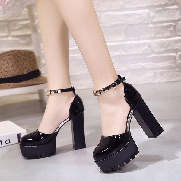 sandals korean version patent leather fashion women super high heel 12cm buckle round thick trend, Black
sandals korean version patent leather fashion women super high heel 12cm buckle round thick trend, Black