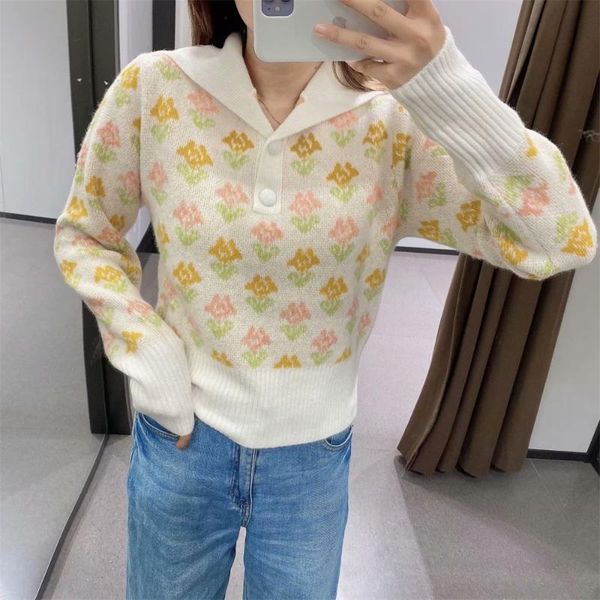 women's sweaters traf2021 ladies fashion ribbed trim loose knit button decoration printed sweater retro long-sleeved pullover streetwea, White;black
women's sweaters traf2021 ladies fashion ribbed trim loose knit button decoration printed sweater retro long-sleeved pullover streetwea, White;black