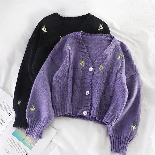 women's sweaters autumn women's all-match cardigan sweater purple embroidered goddess long sleeve with neckline v nightgown lady 0, White;black
women's sweaters autumn women's all-match cardigan sweater purple embroidered goddess long sleeve with neckline v nightgown lady 0, White;black