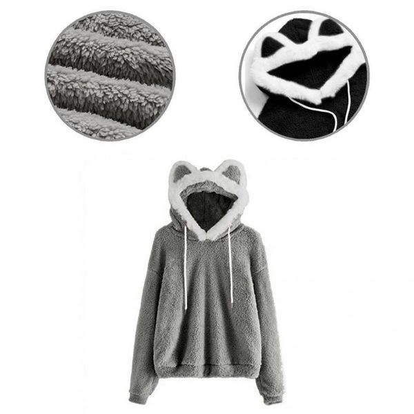 women's hoodies & sweatshirts autumn winter lovely cats ear decor hooded fluffy sweatshirt all-match hoodie cute outerwear, Black
women's hoodies & sweatshirts autumn winter lovely cats ear decor hooded fluffy sweatshirt all-match hoodie cute outerwear, Black