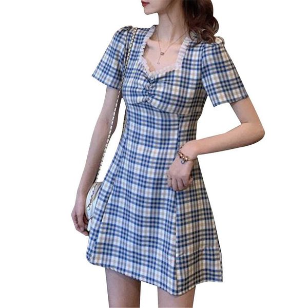 casual dresses 2021 retro sweet blue plaid dress women summer fashion party birthday mini a-line leisure female korean, Black;gray
casual dresses 2021 retro sweet blue plaid dress women summer fashion party birthday mini a-line leisure female korean, Black;gray