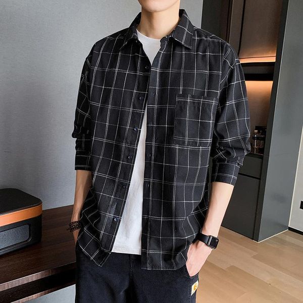 men's casual shirts plaid button up sleeve for men soft fashion korean black long shirt streetwear camisas de hombre bg50ss y4sm, White;black
men's casual shirts plaid button up sleeve for men soft fashion korean black long shirt streetwear camisas de hombre bg50ss y4sm, White;black