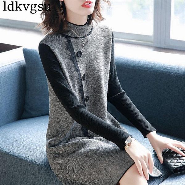 casual dresses 2021 elegant long-sleeved lace stitching knit dress autumn winter women sweater retro women's clothing v196, Black;gray
casual dresses 2021 elegant long-sleeved lace stitching knit dress autumn winter women sweater retro women's clothing v196, Black;gray