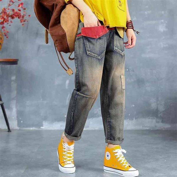 spring autum jeans retro women harem pants big pocket design casual cotton denim trousers elastic waist vintage d404 210512, Blue
spring autum jeans retro women harem pants big pocket design casual cotton denim trousers elastic waist vintage d404 210512, Blue
