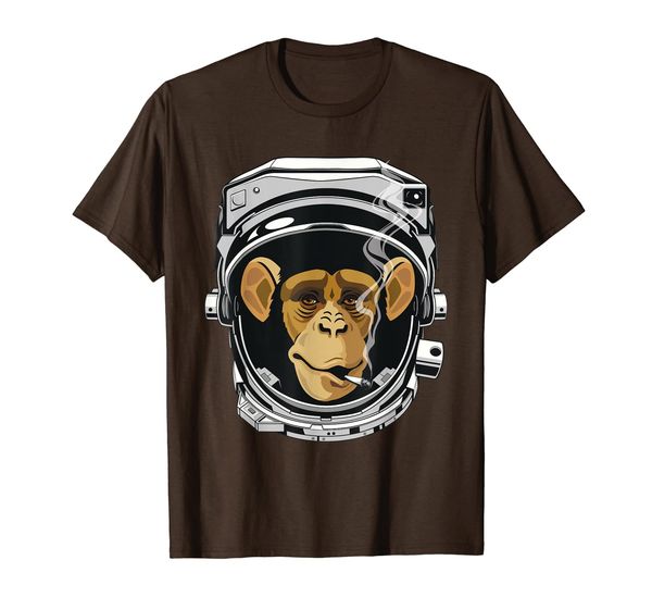space astronaut monkey wearing helmet smoking a joint t-shirt, White;black 
space astronaut monkey wearing helmet smoking a joint t-shirt, White;black