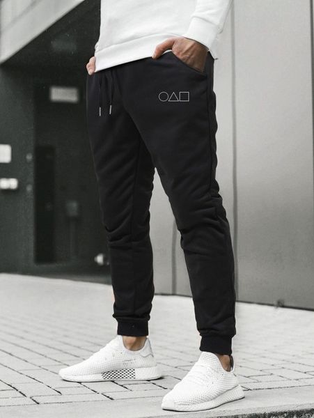 men geo print sweatpants a9me#, Black