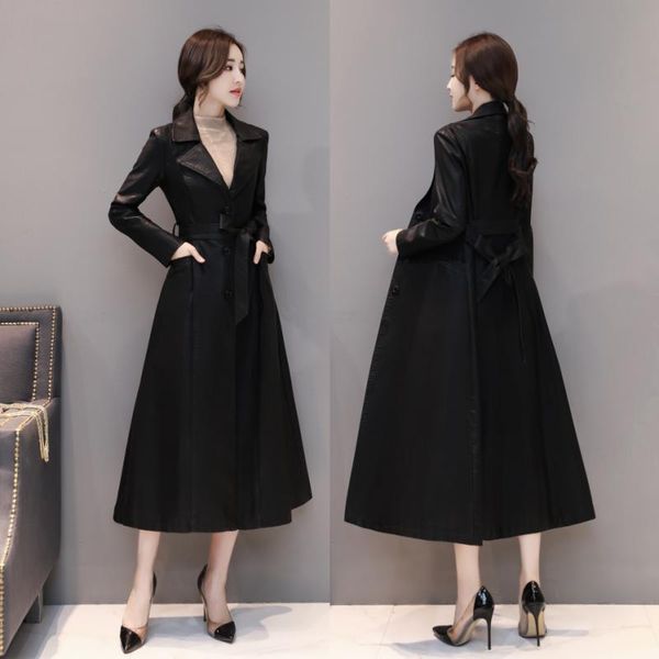 women's leather & faux female korean version of the locomotive large size jacket slim slimming bf wind 2021 plus long windbreaker, Black 
women's leather & faux female korean version of the locomotive large size jacket slim slimming bf wind 2021 plus long windbreaker, Black