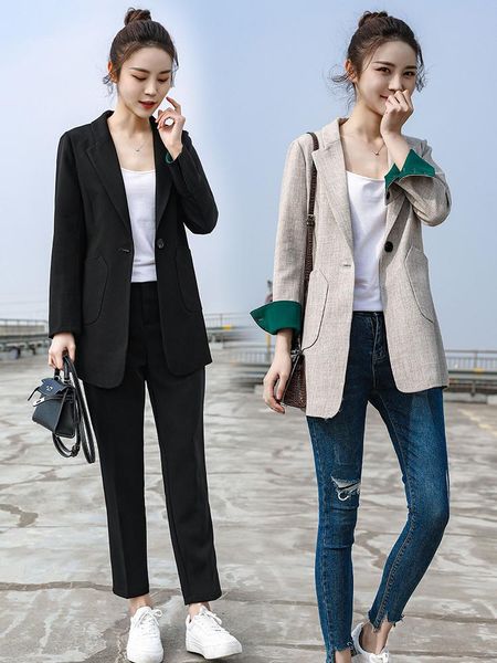 women's suits & blazers elegant long single buckle blazer solid casual suit jacket female loose black fenimino bomber, White;black
women's suits & blazers elegant long single buckle blazer solid casual suit jacket female loose black fenimino bomber, White;black