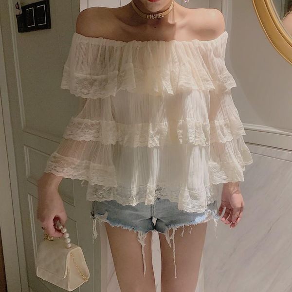 women's blouses & shirts women off shoulder lace stitching blouse white long flare sleeves slash neck flared shirt female elegant work
women's blouses & shirts women off shoulder lace stitching blouse white long flare sleeves slash neck flared shirt female elegant work