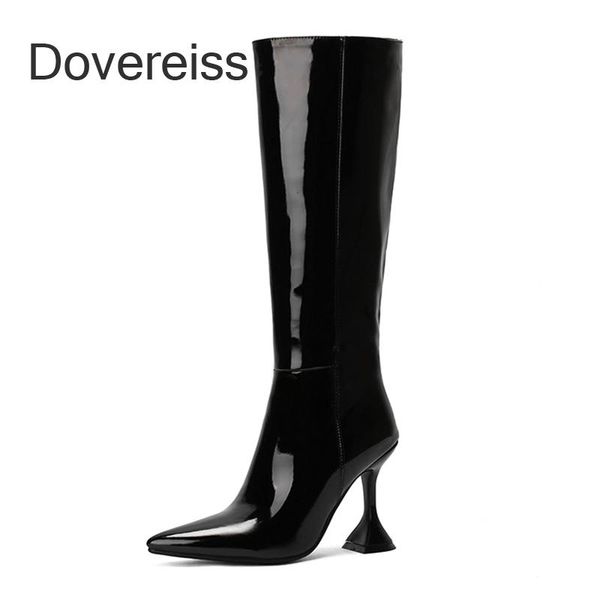 boots dovereiss fashion female winter elegant red clear heels pointed toe stilettos knee high 40 41 42 43, Black