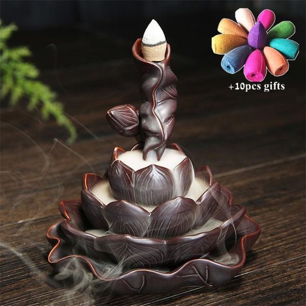 fragrance lamps ceramic delicate lotus black backflow incense burner holder smoke waterfall aroma censer home decor + 10pcs cones
fragrance lamps ceramic delicate lotus black backflow incense burner holder smoke waterfall aroma censer home decor + 10pcs cones