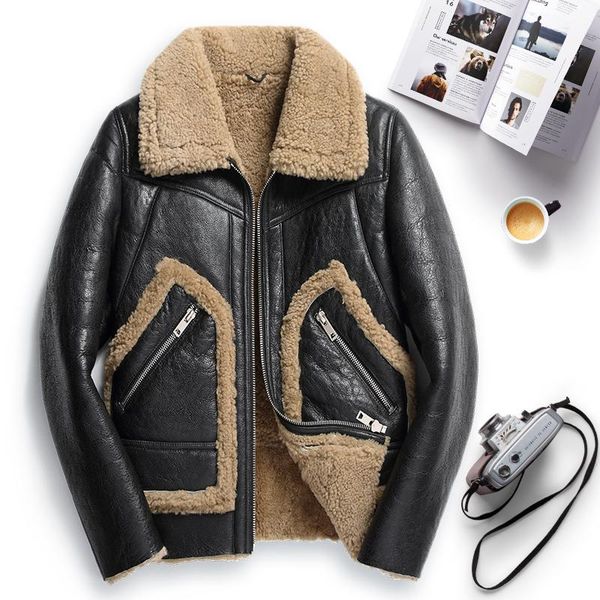 men's leather & faux 100% natural shearling jacket men clothes 2021 streetwear real fur coat man moto biker slim genuine jackets 744, Black
men's leather & faux 100% natural shearling jacket men clothes 2021 streetwear real fur coat man moto biker slim genuine jackets 744, Black