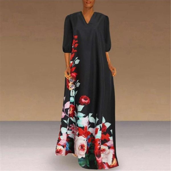 women summer bohemian dress half sleeve flower print robes style kaftan loose long holiday beach vestidos women's swimwear, White;black
women summer bohemian dress half sleeve flower print robes style kaftan loose long holiday beach vestidos women's swimwear, White;black