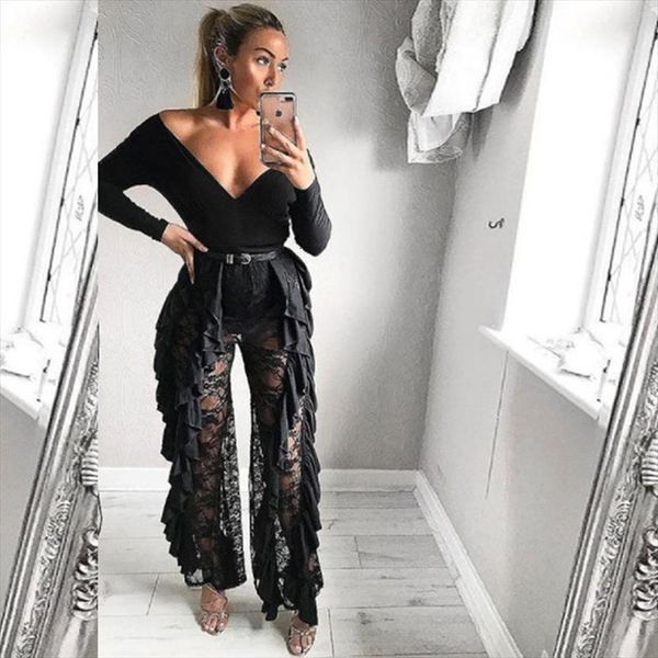 high waist mesh sheer womens pant transparent long loose beach flare pants hollow out floral lace ruffles party trousers, Black;white
high waist mesh sheer womens pant transparent long loose beach flare pants hollow out floral lace ruffles party trousers, Black;white