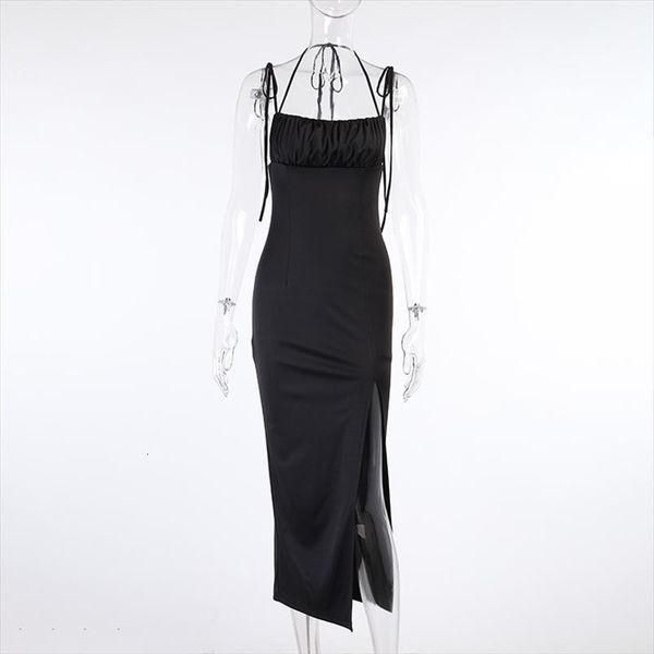 black spaghetti strap maxi women dresses ruched bandage slim christmas elegant high split vestido year, Black;gray
black spaghetti strap maxi women dresses ruched bandage slim christmas elegant high split vestido year, Black;gray