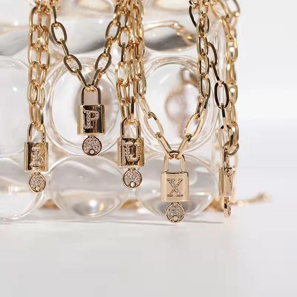 pendant necklaces 2021 punk copper gold plated thick chain 26 letters crystal key lock for women men party jewelry charms gifts, Silver
pendant necklaces 2021 punk copper gold plated thick chain 26 letters crystal key lock for women men party jewelry charms gifts, Silver