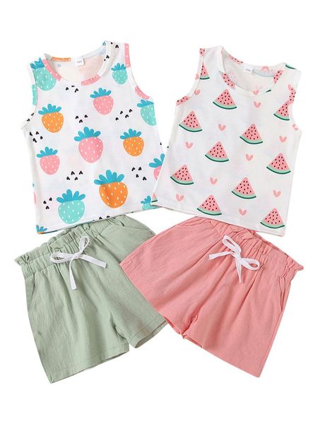 baby girls summer clothes, sleeveless cartoon fruit print t-shirt + elastic shorts 2pcs outfits set clothing sets, White
baby girls summer clothes, sleeveless cartoon fruit print t-shirt + elastic shorts 2pcs outfits set clothing sets, White