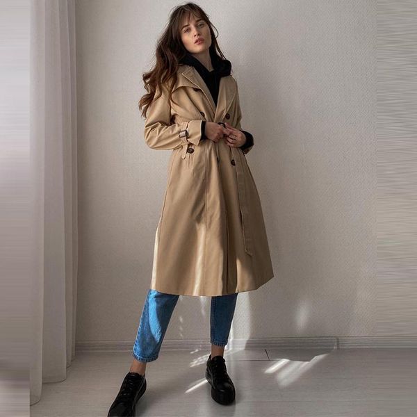 women's trench coats autumn winter women vintage turn-down collar double breasted long casual ladies slim with belt, Tan;black
women's trench coats autumn winter women vintage turn-down collar double breasted long casual ladies slim with belt, Tan;black