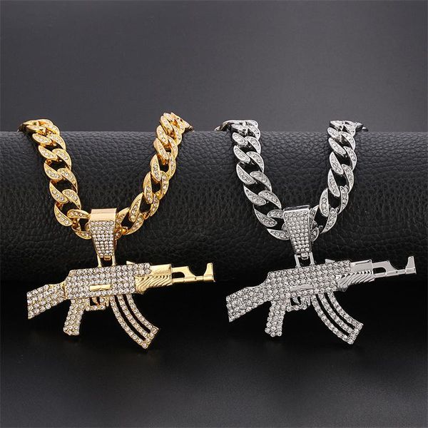 pendant necklaces trendy cool crystal bling gun rifle necklace european hip hop gold cuba chain jewelry for men gift, Silver
pendant necklaces trendy cool crystal bling gun rifle necklace european hip hop gold cuba chain jewelry for men gift, Silver